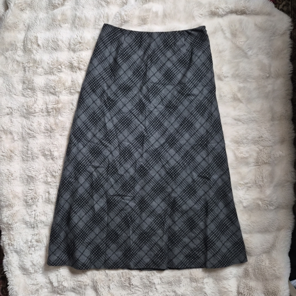 Vintage Wool Maxi Skirt Eddie Bauer Size 14 Wool Blend Plaid Gray Academia Class